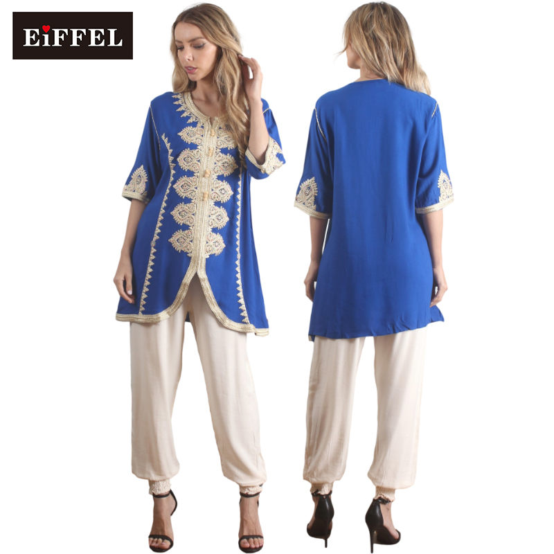 New arrivals embroidered islamic plus size women casual Spun rayon twill suit