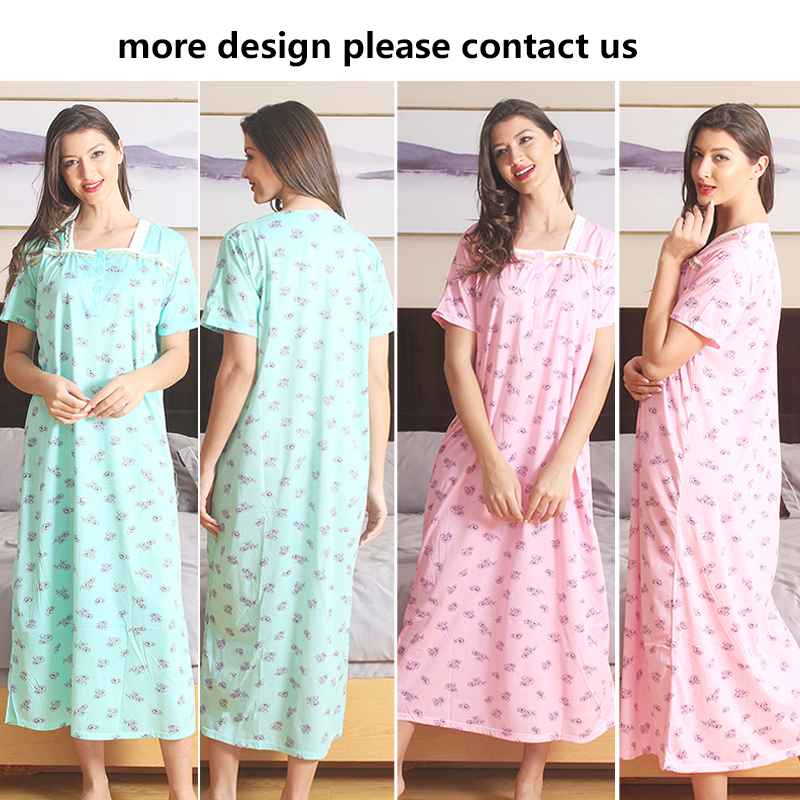 2023 Summer Cool Fashion Milk Silk Pajamas Skirts For Women Short Sleeve O-neck Print Oversize Loose Night Dress