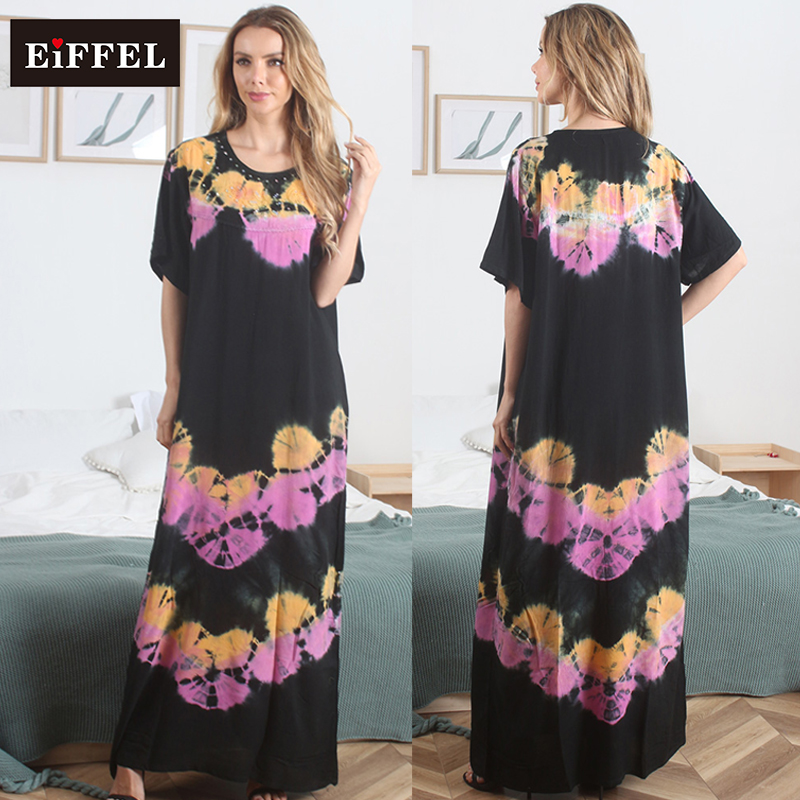 Long dress embroidered with tie-dyed rayon women's luxury Latest fashion turkey kaftan abaya MAXI dresses