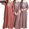 Klassische Langarm -Kleider Maxi Arabisch Kaftan Sticked Patch Long Kleid 