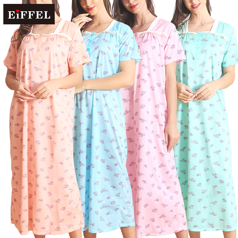 2023 Summer Cool Fashion Milk Silk Pajamas Skirts For Women Short Sleeve O-neck Print Oversize Loose Night Dress