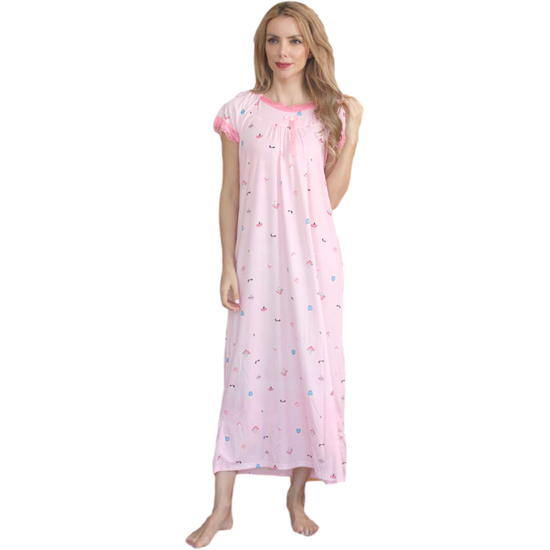 Summer fashion short sleeve cool milk silk pajamas women's oversize skirts enlarge widen lovely cartoon nightdress