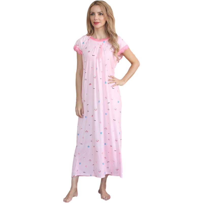 Summer fashion short sleeve cool milk silk pajamas women's oversize skirts enlarge widen lovely cartoon nightdress