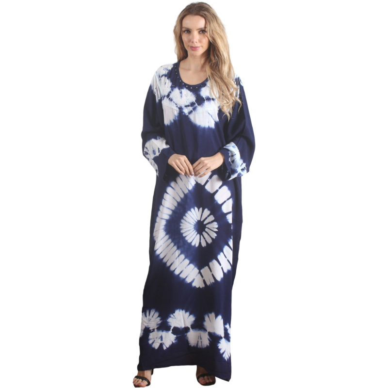 Dubai Arabic Islamic Clothing Embroidery Muslim Maxi Dress woman Abaya with tie-dyed rayon 