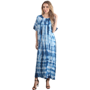 Long dress embroidered with tie-dyed rayon wholesale classic vintage short sleeve arabic women