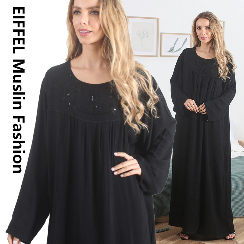 Black spun rayon robe Hot sale classic vintage long sleeve ialamic women