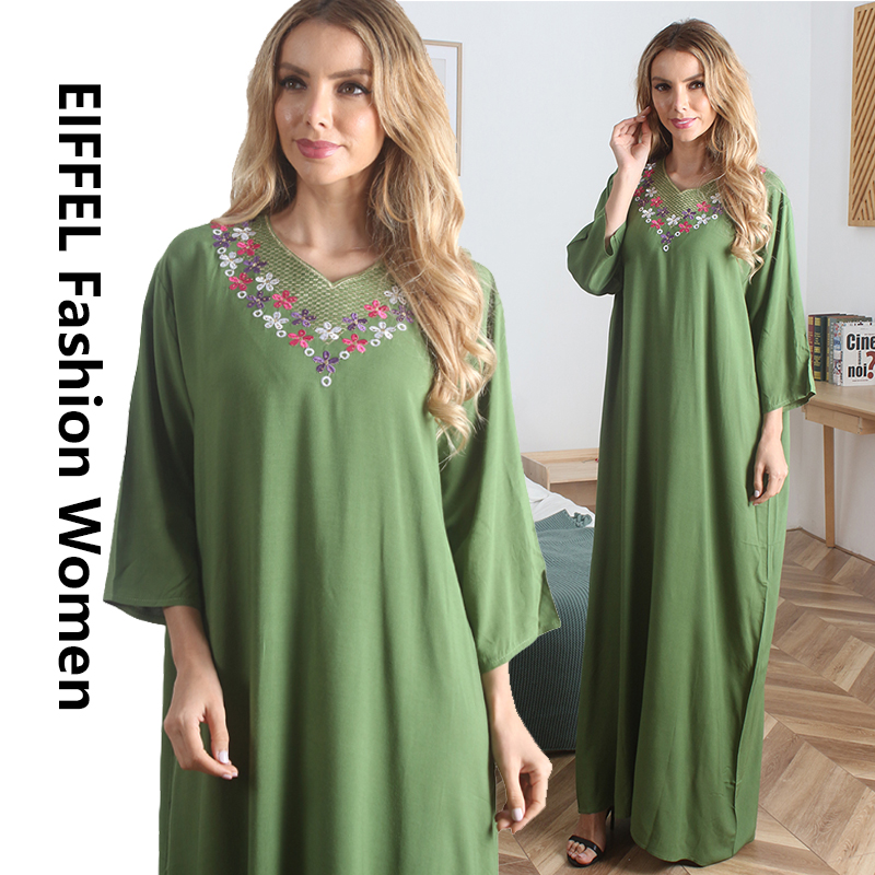 Muslim ethnic style short sleeved round collar button print loose plus-size women dress