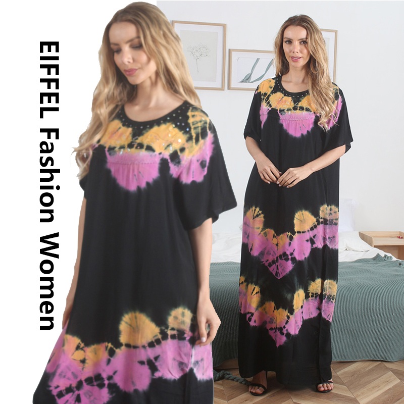 Long dress embroidered with tie-dyed rayon women's luxury Latest fashion turkey kaftan abaya MAXI dresses