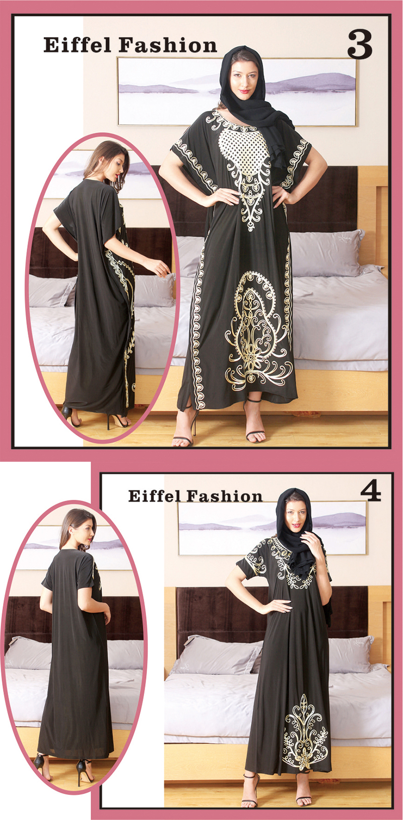 Dubai new style embroidered flower loose fit plus size women islamic abaya