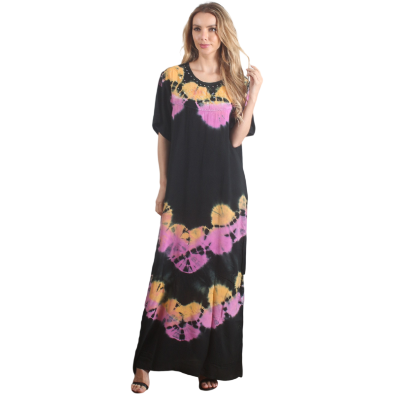 Long dress embroidered with tie-dyed rayon women's luxury Latest fashion turkey kaftan abaya MAXI dresses