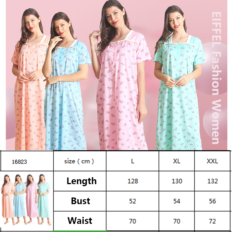 2023 Summer Cool Fashion Milk Silk Pajamas Skirts For Women Short Sleeve O-neck Print Oversize Loose Night Dress