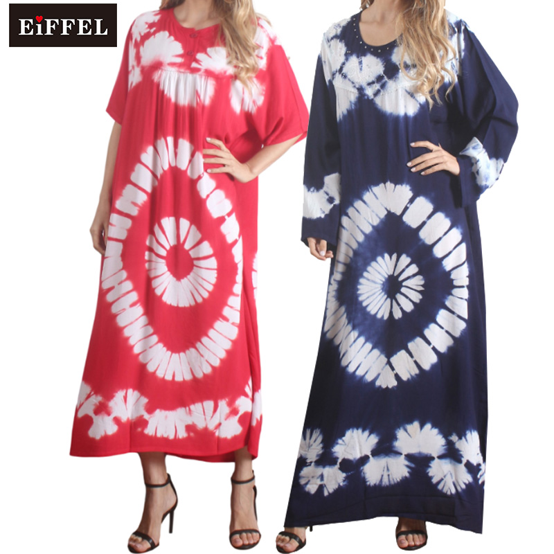 Dubai Arabic Islamic Clothing Embroidery Muslim Maxi Dress woman Abaya with tie-dyed rayon 