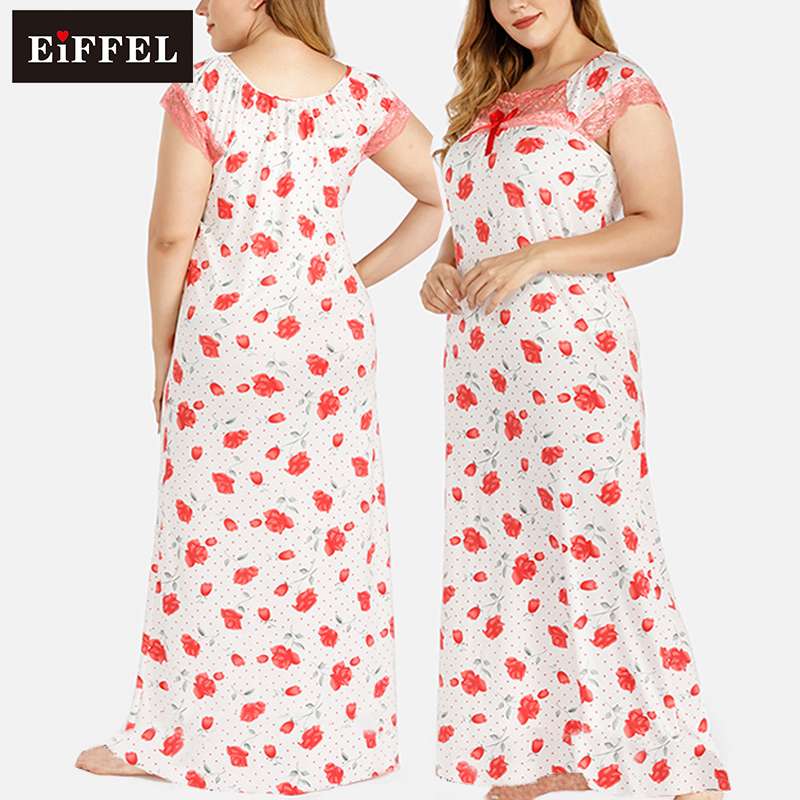 Frauen Nachthemd Mode Cartoons Lose Schlafkleid O Hals kurzärmelig Sommer Mid Freizeit Nachtschwelze dünne Milch Seidenpyjamas