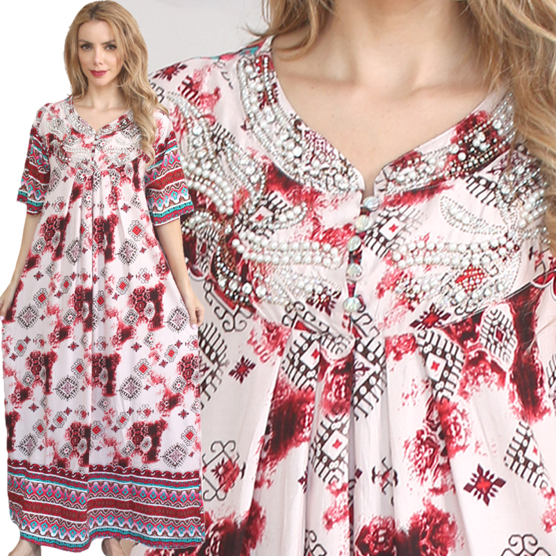 New arrival Summer printed red cherry clothing maxi dress women casual dress