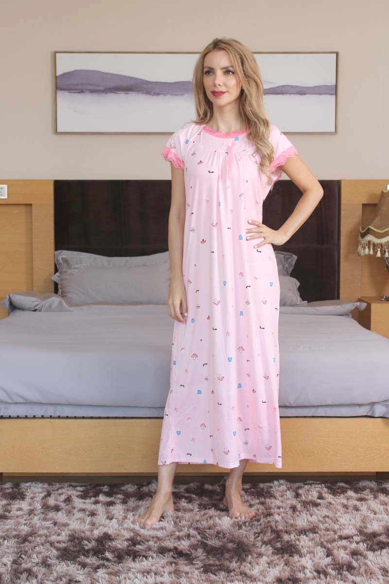 Summer fashion short sleeve cool milk silk pajamas women's oversize skirts enlarge widen lovely cartoon nightdress