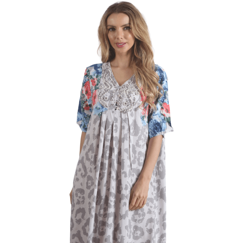 Blue Printed Short Sleeve Caftan