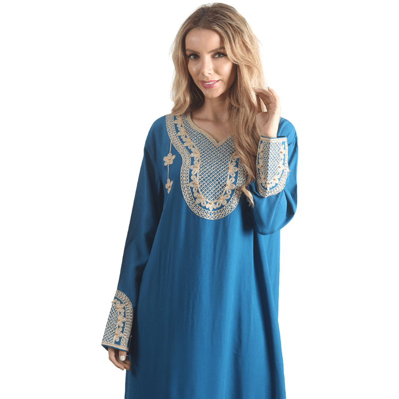 Blue Women's Rayon Long Sleeve Kaftan