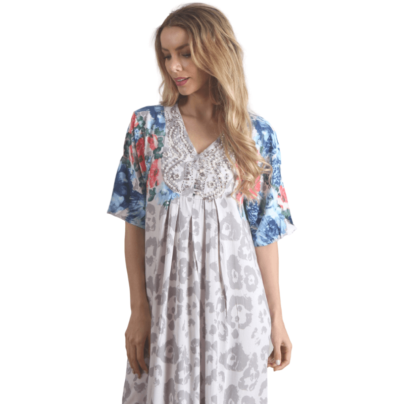 Blue Printed Short Sleeve Caftan