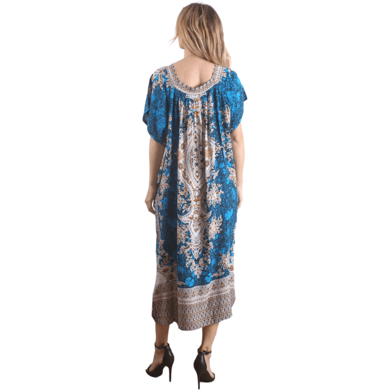 Blue Vintage Print Casual Caftan