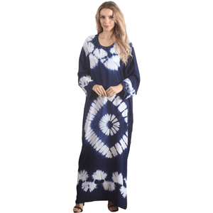 Blue Women's Rayon Printed Long sleeve Kaftan