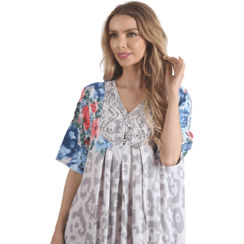 Blue Printed Short Sleeve Caftan