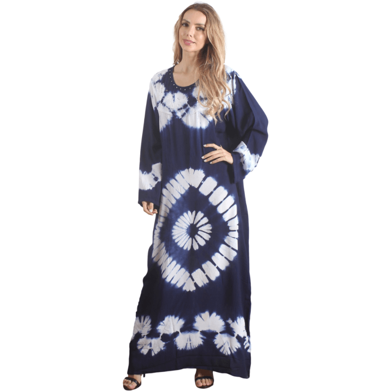 Blue Women's Rayon Printed Long sleeve Kaftan