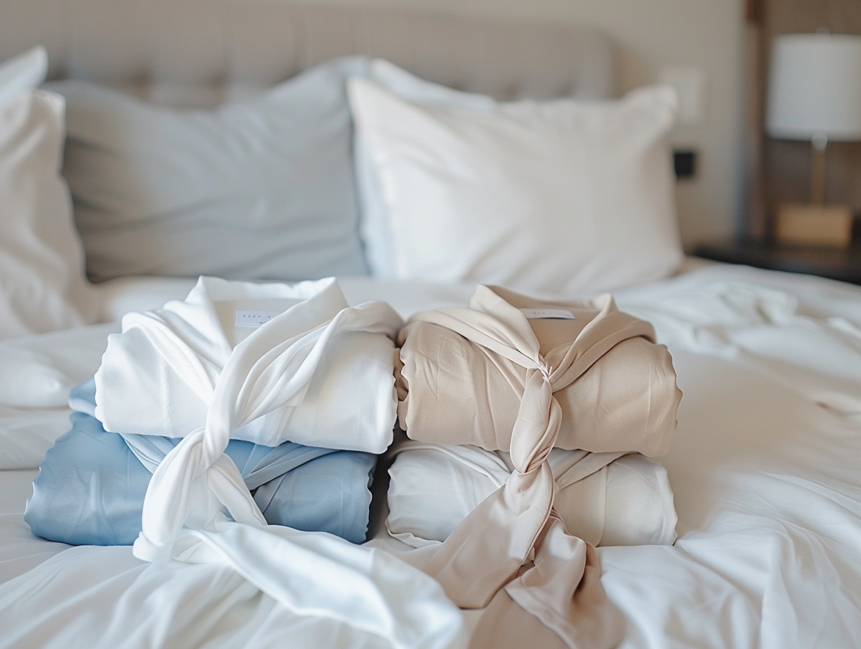 Guests at boutique hotel wearing personalized sleepwear