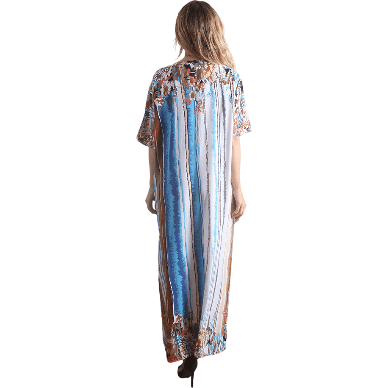 Colorful Striped Printed Short Sleeve Caftan