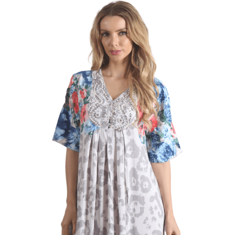 Blue Printed Short Sleeve Caftan