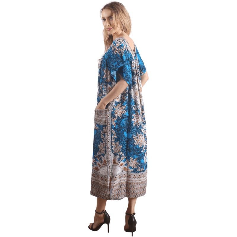 Blue Vintage Print Casual Caftan