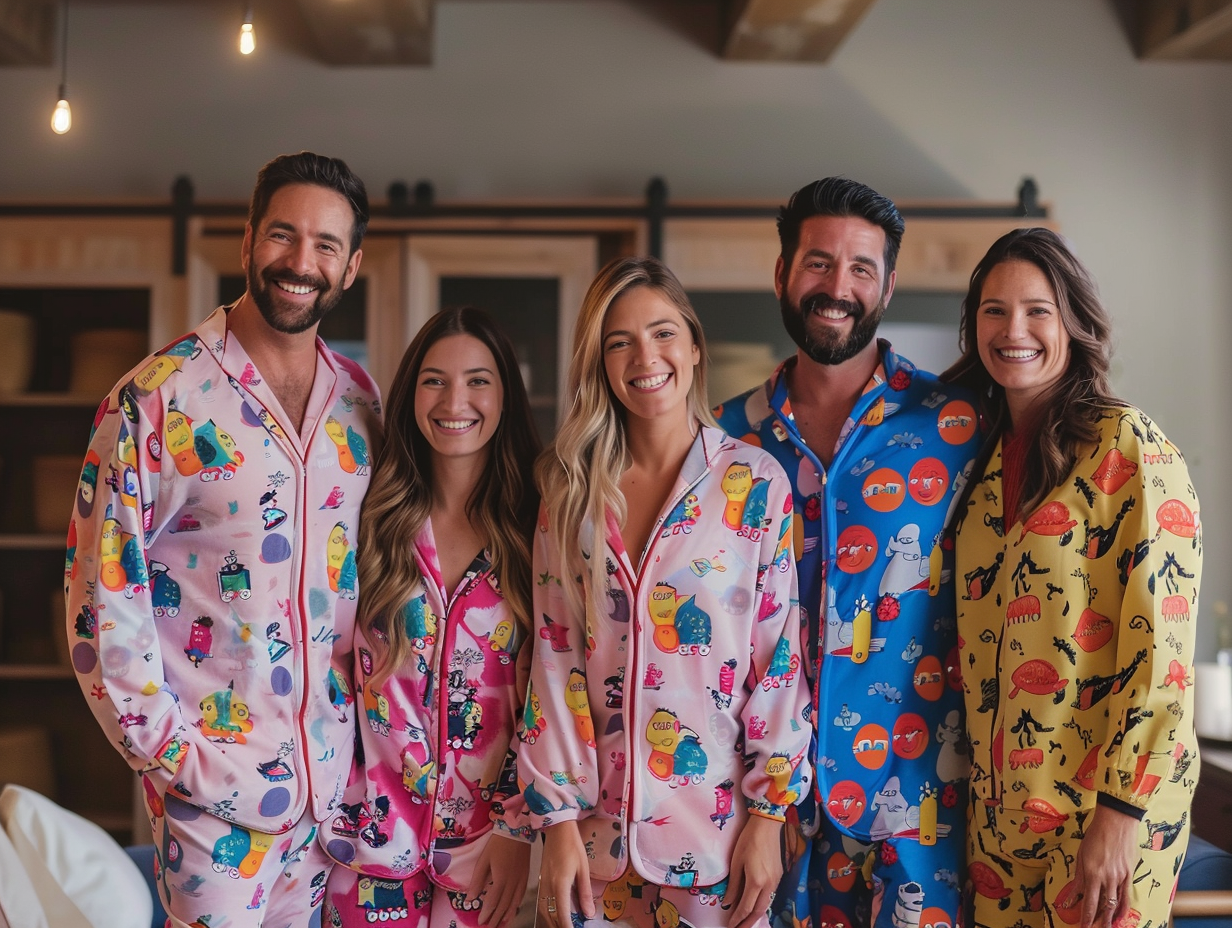 Participants at charity event wearing custom sleepwear