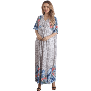 Blue Printed Short Sleeve Caftan