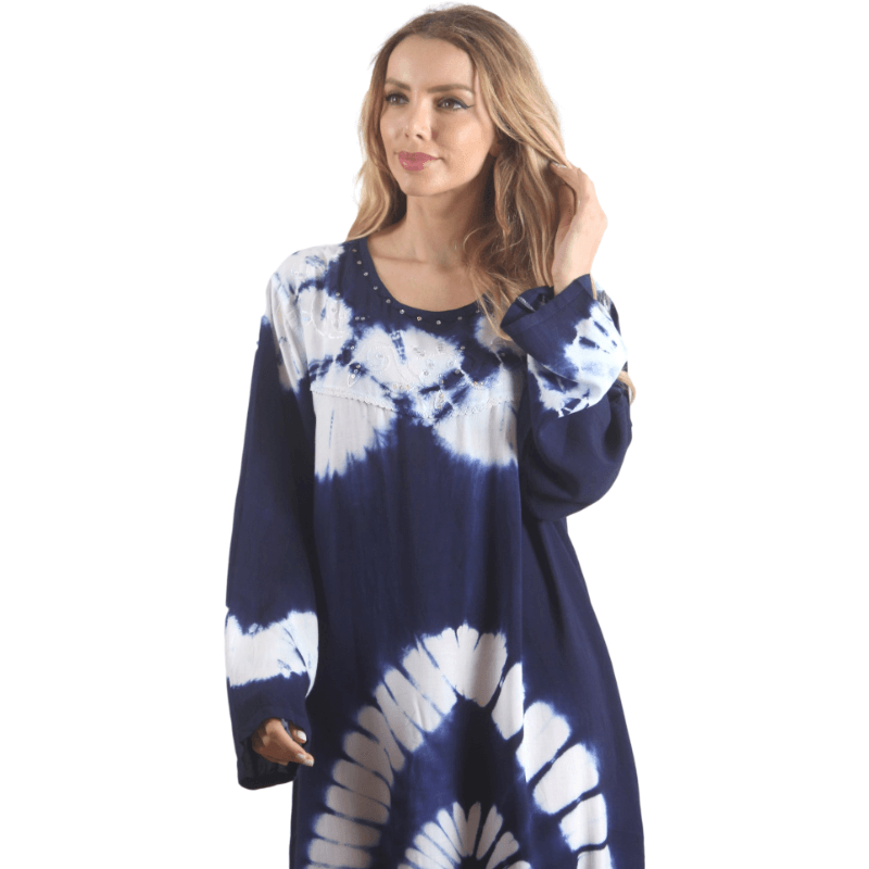 Blue Women's Rayon Printed Long sleeve Kaftan