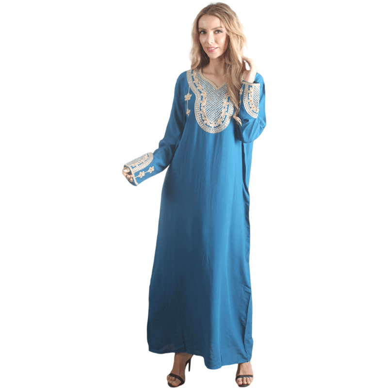 Blue Women's Rayon Long Sleeve Kaftan