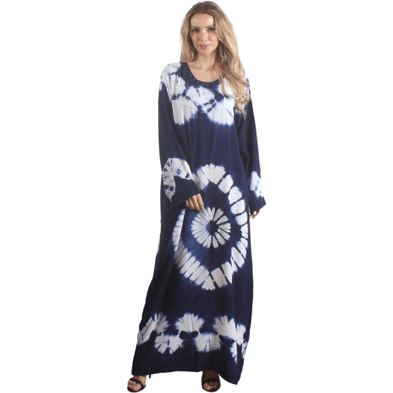 Blue Women's Rayon Printed Long sleeve Kaftan