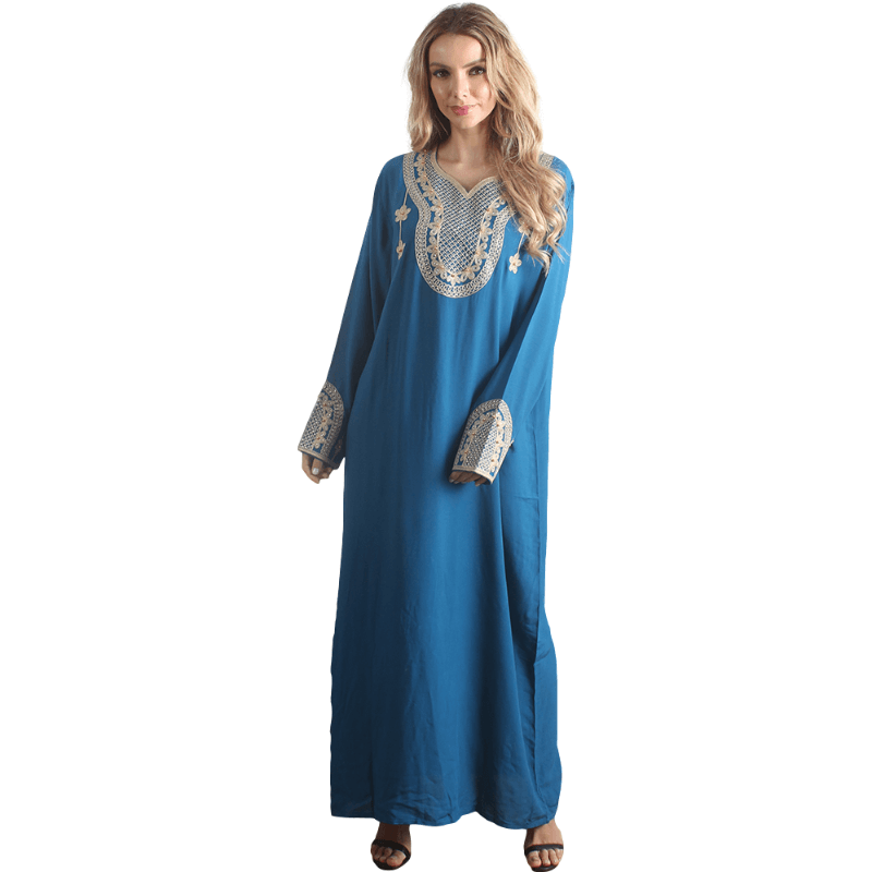 Blue Women's Rayon Long Sleeve Kaftan