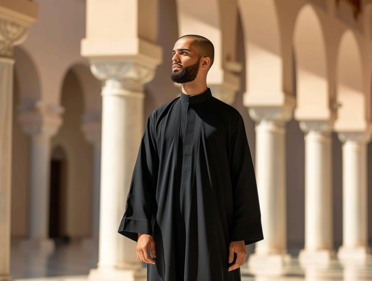 Individual in a Djellaba at a mosque