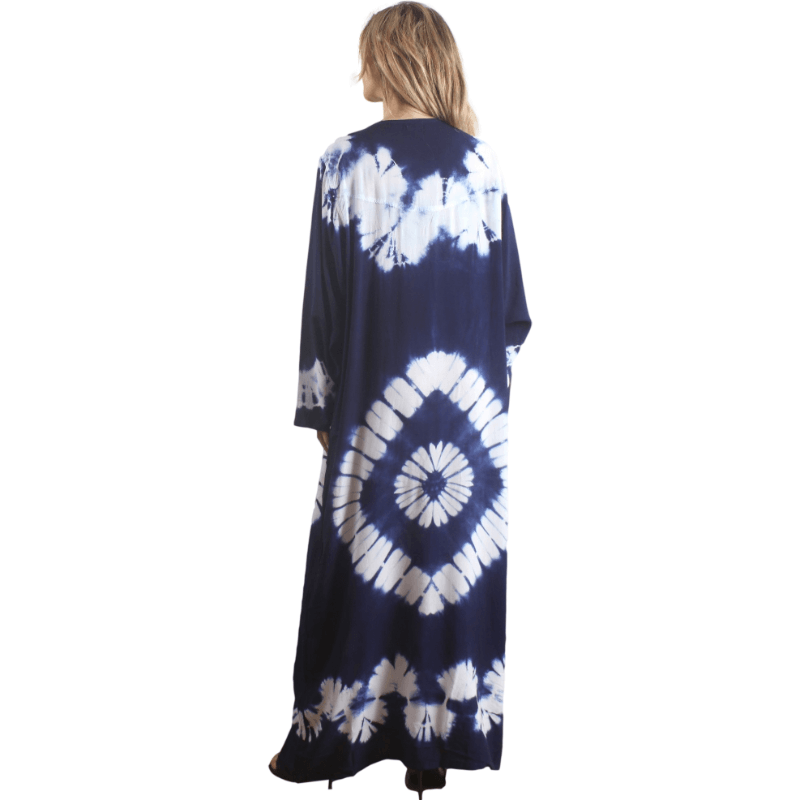 Blue Women's Rayon Printed Long sleeve Kaftan