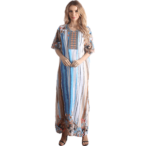 Colorful Striped Printed Short Sleeve Caftan