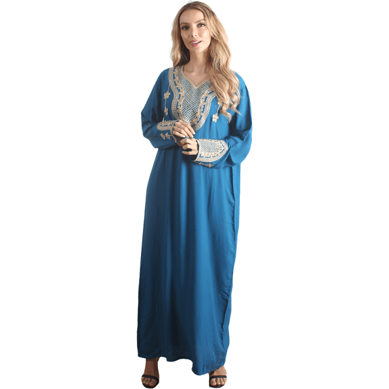 Blue Women's Rayon Long Sleeve Kaftan