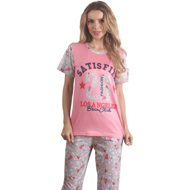 Pink Girls' Floral Print Short Sleeve Shorts PJ Set