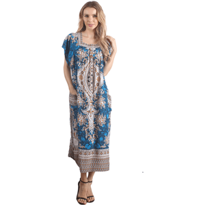 Blue Vintage Print Casual Caftan